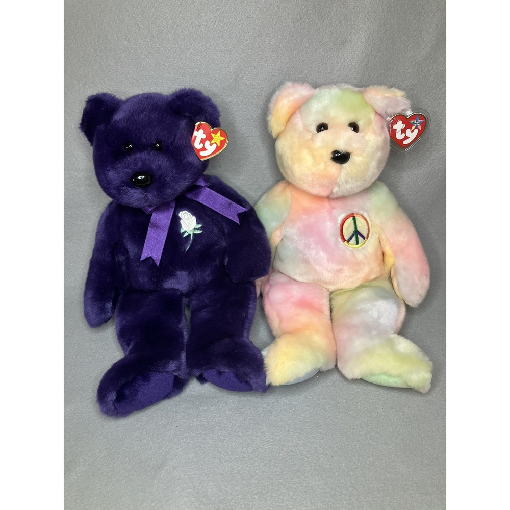 Princess Diana & Peace Bear - Ty Beanie Baby - Lot of 2 - SUPER RARE!  13"